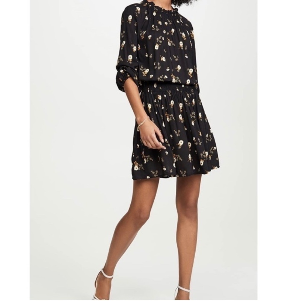 Velvet by Graham & Spencer Black Dress with Yellow Floral Pattern